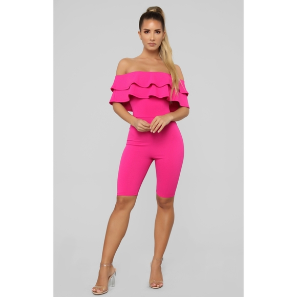 Ruffle Biker Romper - Fuchsia - Picture 2 of 4